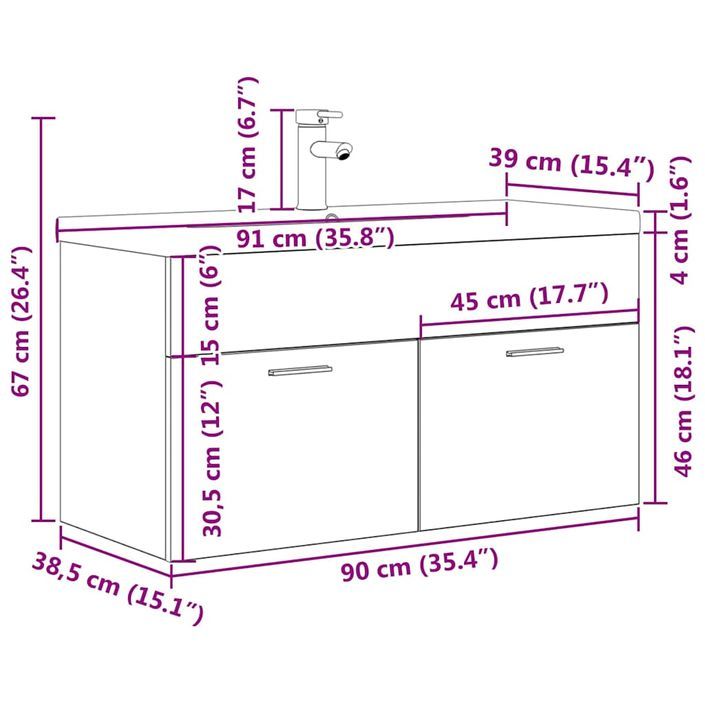 Armoire lavabo de salle de bain avec bassin intégré et robinet - Photo n°11