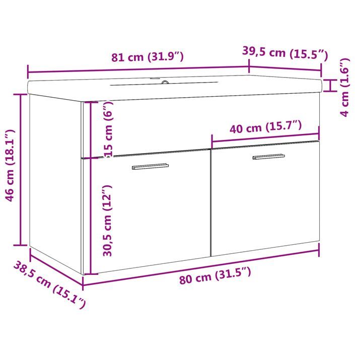 Armoire lavabo de salle de bain avec bassin intégré gris béton - Photo n°11