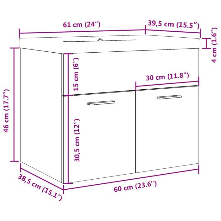 Armoire lavabo de salle de bain avec bassin intégré gris béton - Photo n°11