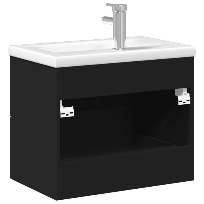 Armoire lavabo de salle de bain avec bassin intégré noir - Photo n°7