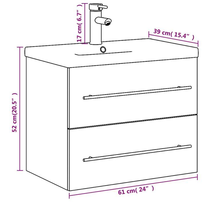 Armoire lavabo de salle de bain avec bassin intégré sonoma gris - Photo n°10