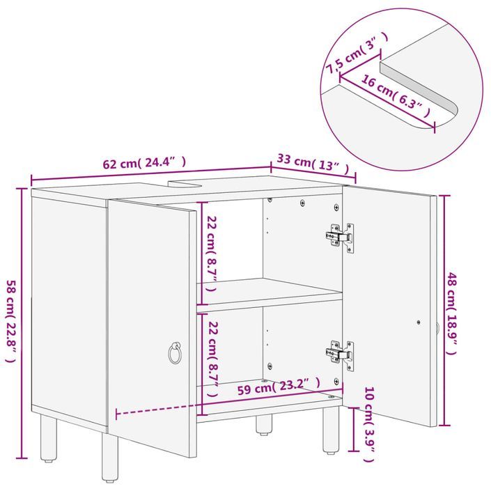 Armoire lavabo de salle de bain bois massif de manguier - Photo n°10