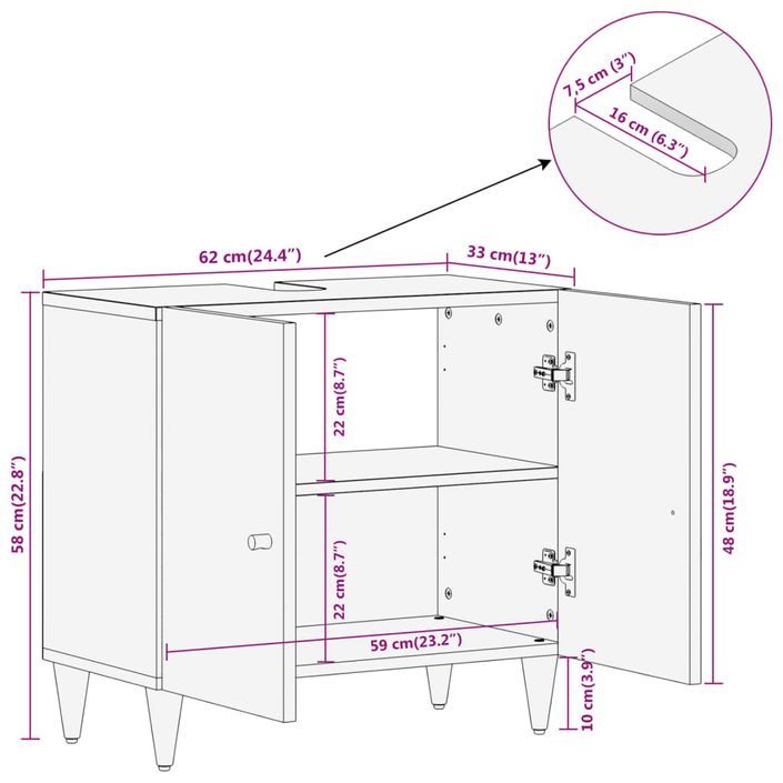 Armoire lavabo de salle de bain bois massif de manguier - Photo n°11