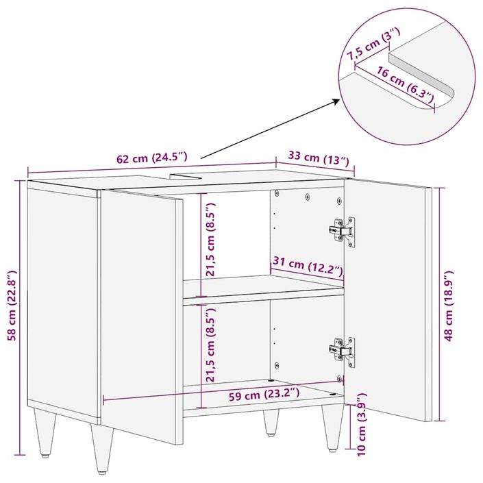 Armoire lavabo de salle de bain bois massif de manguier - Photo n°12