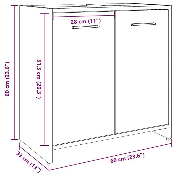 Armoire lavabo de salle de bain chêne artisanal 60x33x60 cm - Photo n°11