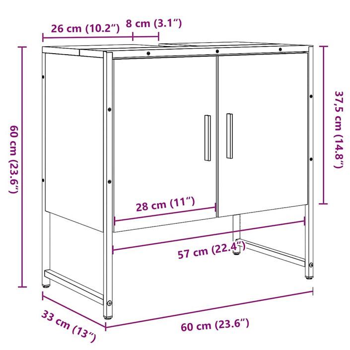 Armoire lavabo de salle de bain chêne artisanal 60x33x60 cm - Photo n°12