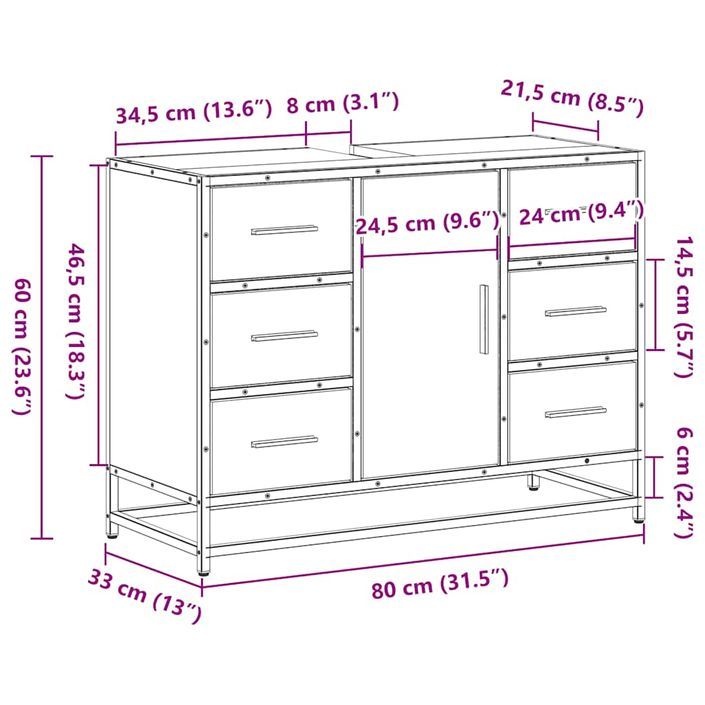 Armoire lavabo de salle de bain chêne fumé bois d'ingénierie - Photo n°12