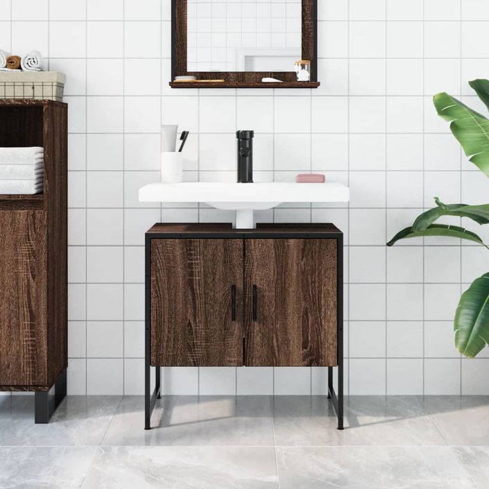 Armoire lavabo de salle de bain chêne marron 60x33x60 cm - Photo n°3
