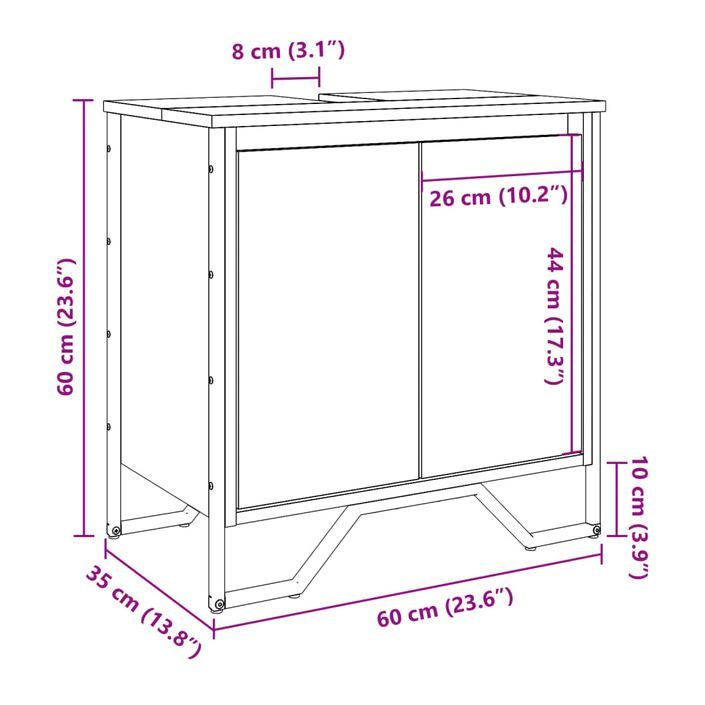 Armoire lavabo de salle de bain chêne marron 60x35x60 cm - Photo n°10