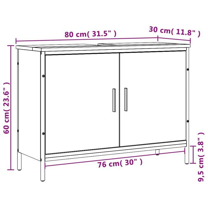 Armoire lavabo de salle de bain chêne marron 80x30x60 cm - Photo n°11