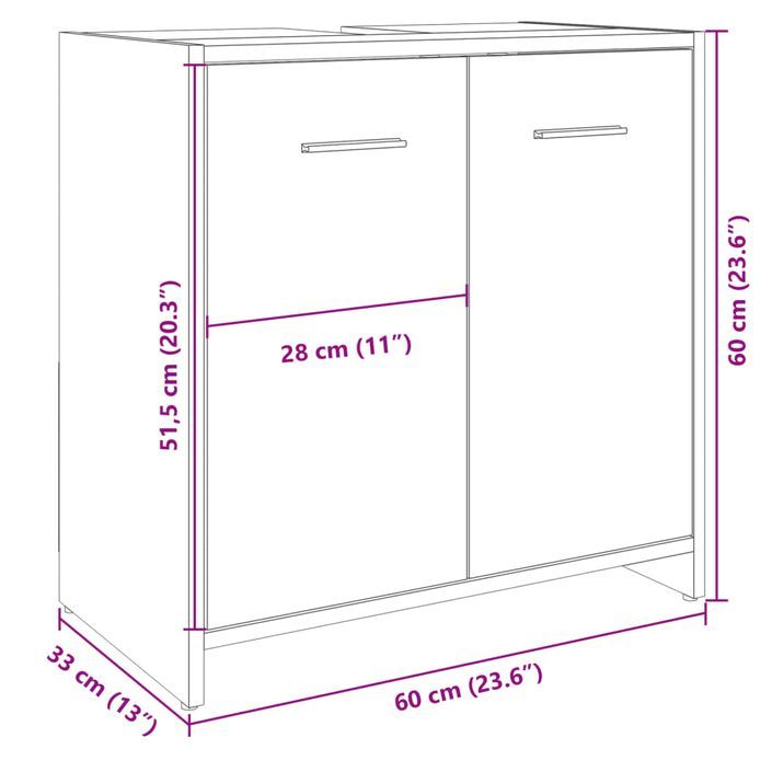 Armoire lavabo de salle de bain chêne sonoma 60x33x60 cm - Photo n°10