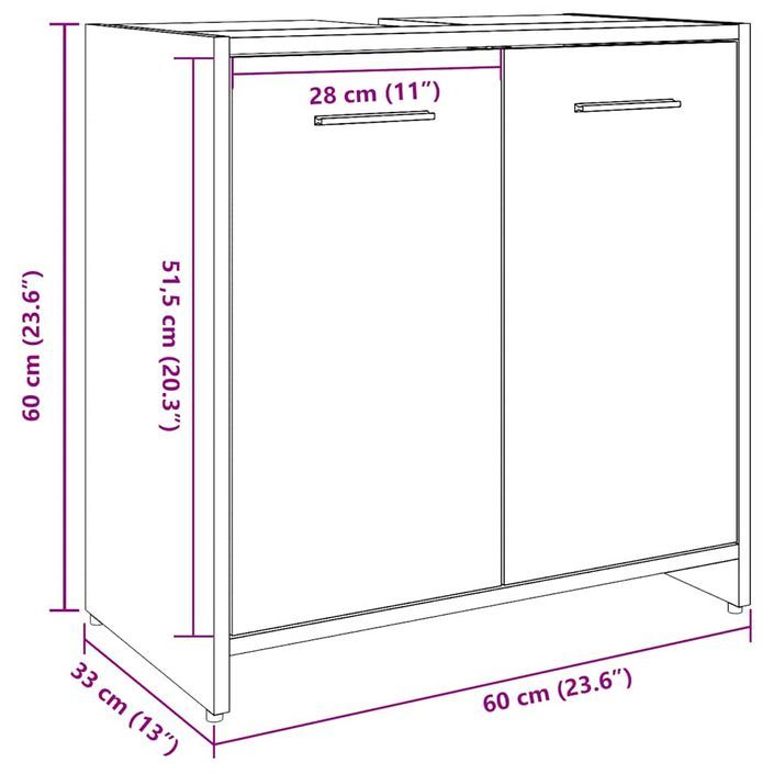 Armoire lavabo de salle de bain gris béton 60x33x60 cm - Photo n°11