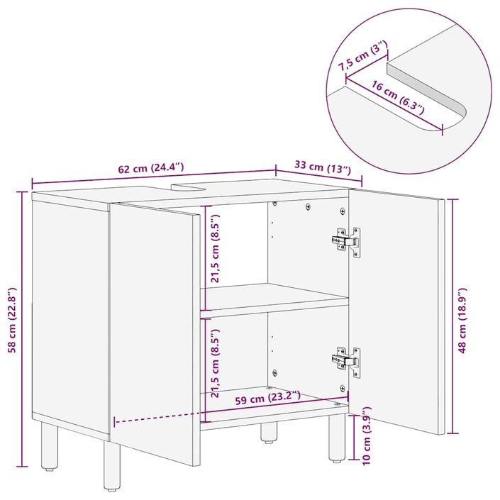 Armoire lavabo de salle de bain marron bois massif de manguier - Photo n°11