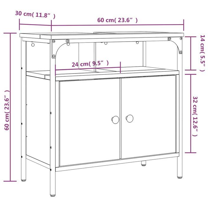 Armoire lavabo de salle de bain noir 60x30x60 cm - Photo n°11