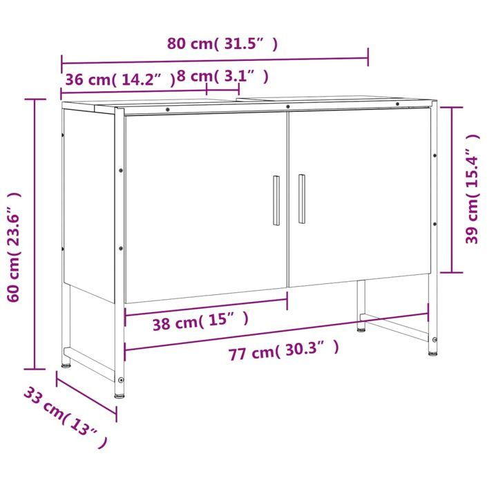 Armoire lavabo de salle de bain noir 80x33x60cm bois ingénierie - Photo n°11