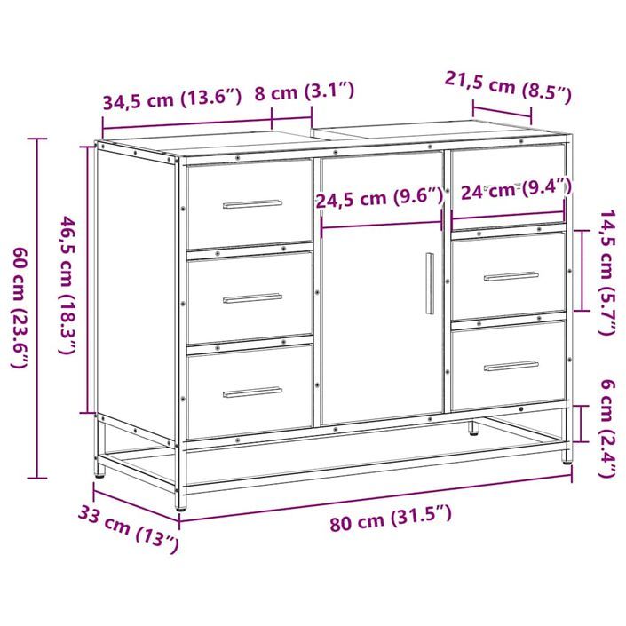 Armoire lavabo de salle de bain noir 80x33x60cm bois ingénierie - Photo n°12