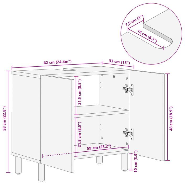 Armoire lavabo de salle de bain noir bois massif de manguier - Photo n°12