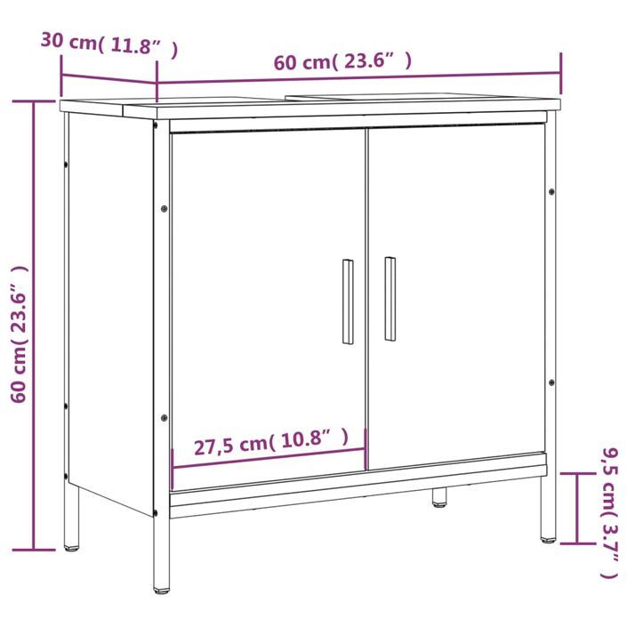 Armoire lavabo de salle de bain sonoma gris 60x30x60 cm - Photo n°11