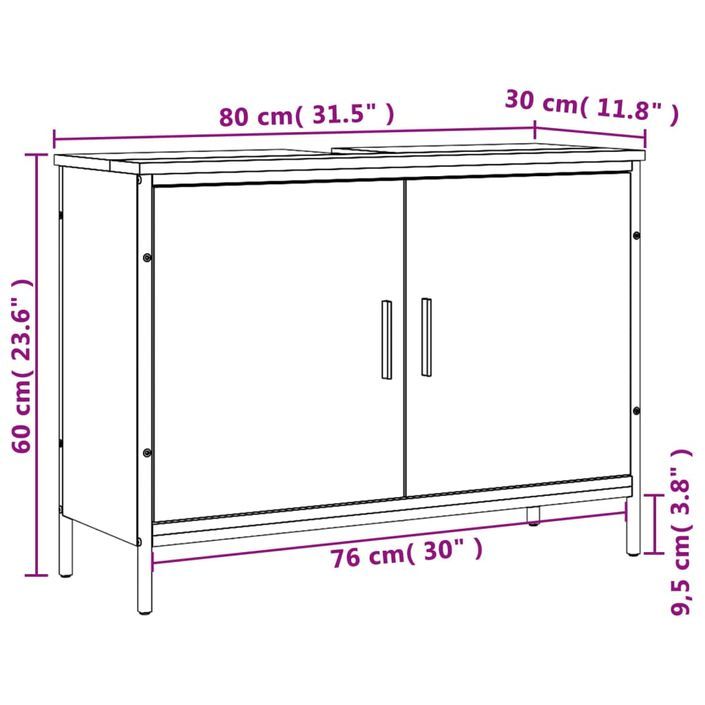 Armoire lavabo de salle de bain sonoma gris 80x30x60 cm - Photo n°11