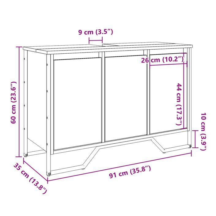 Armoire lavabo de salle de bain sonoma gris 91x35x60 cm - Photo n°11