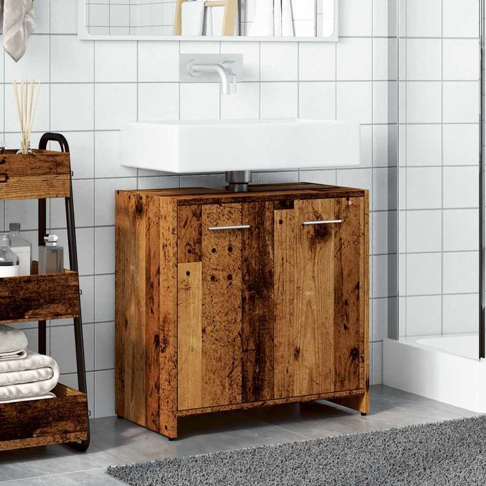 Armoire lavabo de salle de bain vieux bois 60x33x60 cm - Photo n°3