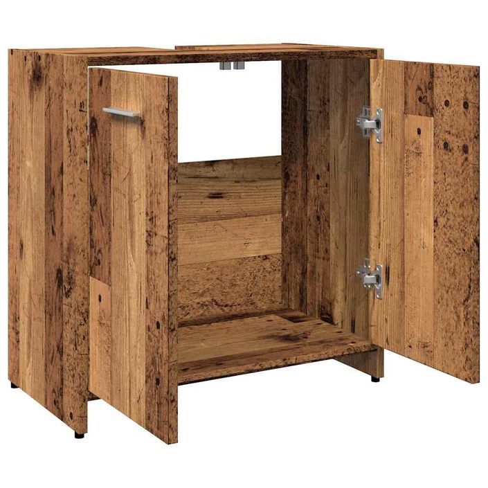 Armoire lavabo de salle de bain vieux bois 60x33x60 cm - Photo n°6