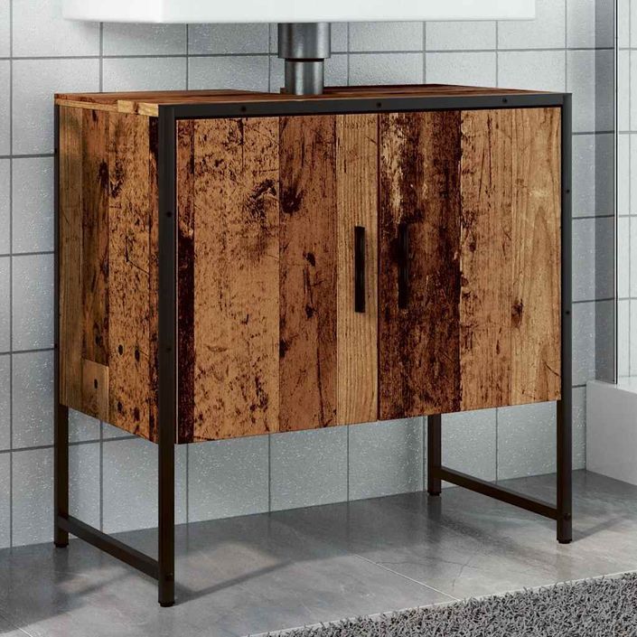 Armoire lavabo de salle de bain vieux bois 60x33x60 cm - Photo n°1