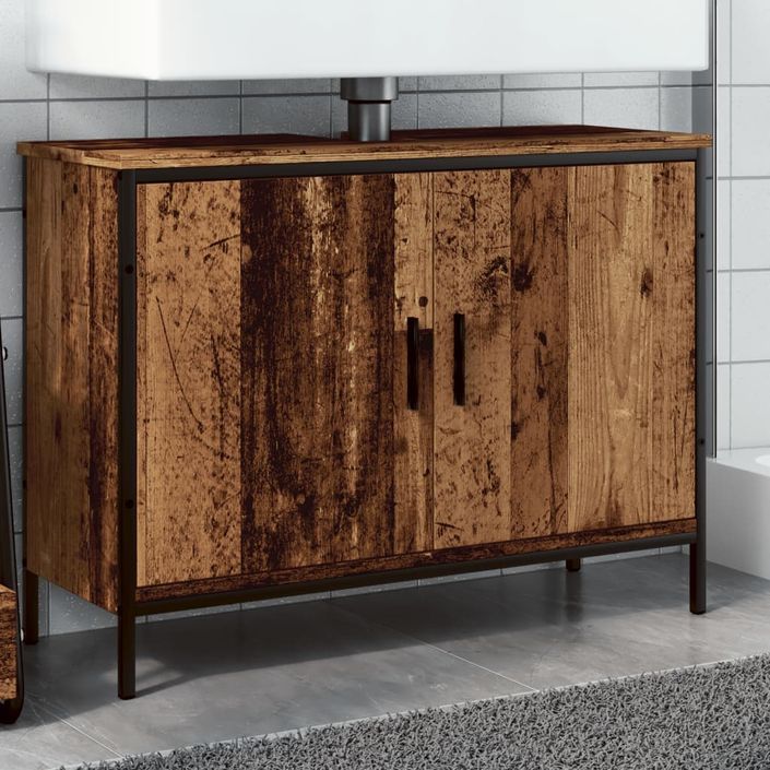 Armoire lavabo vieux bois 80x30x60 cm bois d'ingénierie - Photo n°1