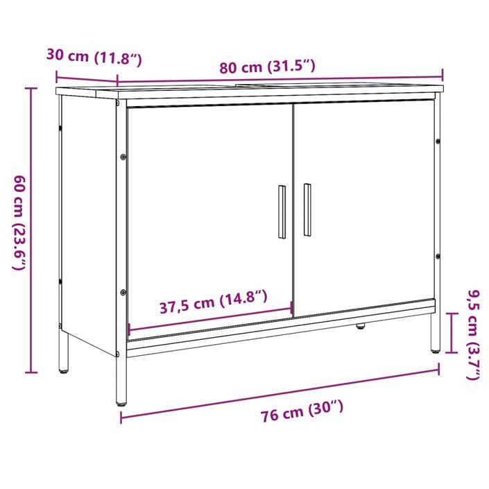 Armoire lavabo vieux bois 80x30x60 cm bois d'ingénierie - Photo n°12