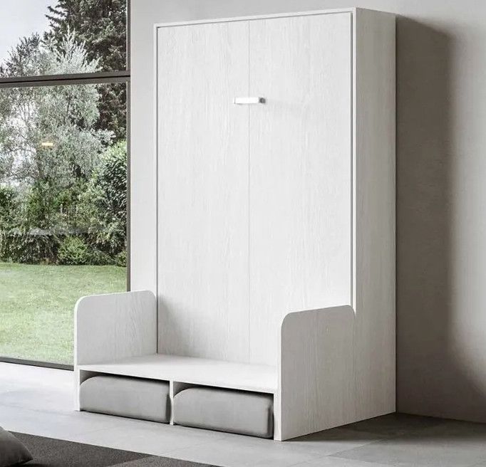 Armoire lit 140x190 cm avec canapé et colonne de rangement bois blanc Kanto - Photo n°14