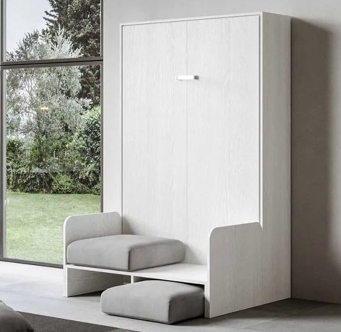 Armoire lit 140x190 cm avec canapé et colonne de rangement bois blanc Kanto - Photo n°15