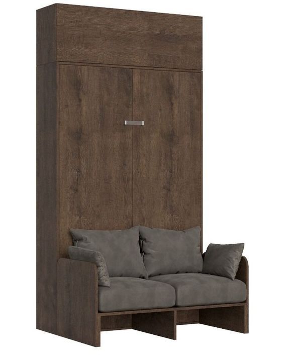 Armoire lit 120x190 cm avec canapé et meuble haut bois noyer Kanto - Photo n°1