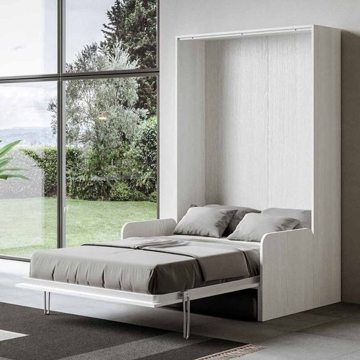 Armoire lit 120x190 cm avec canapé et meuble haut bois noyer Kanto - Photo n°4