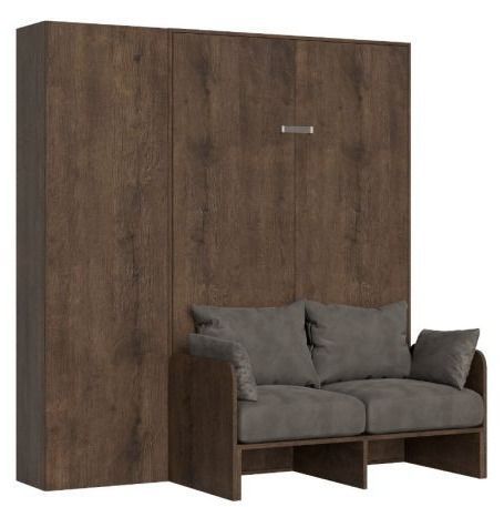 Armoire lit 160x190 cm avec canapé et colonne de rangement bois noyer Kanto - Photo n°1