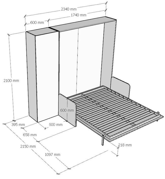 Armoire lit 160x190 cm avec canapé et colonne de rangement bois noyer Kanto - Photo n°7