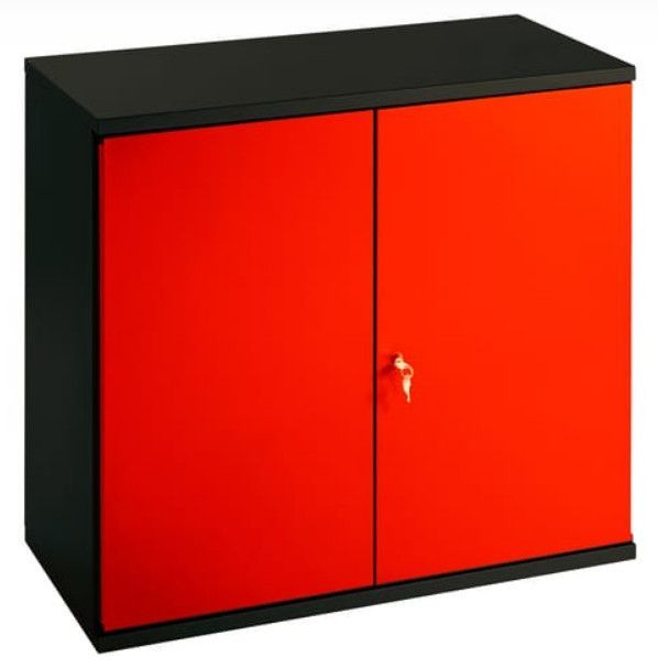 Armoire de bureau métallique 2 portes rouge et noir Folia L 80 x H 72 x P 41 cm - Photo n°1