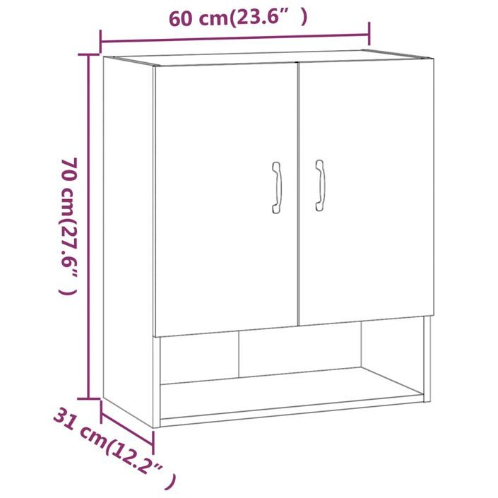 Armoire murale Blanc 60x31x70 cm Bois d'ingénierie - Photo n°9