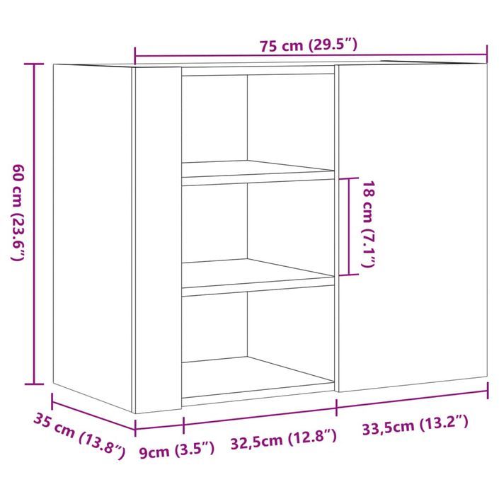 Armoire murale blanc 75x35x60 cm bois d'ingénierie - Photo n°11