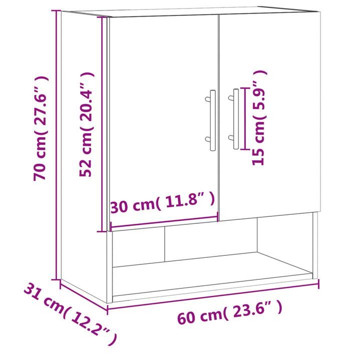 Armoire murale Blanc brillant 60x31x70 cm Bois d'ingénierie - Photo n°12