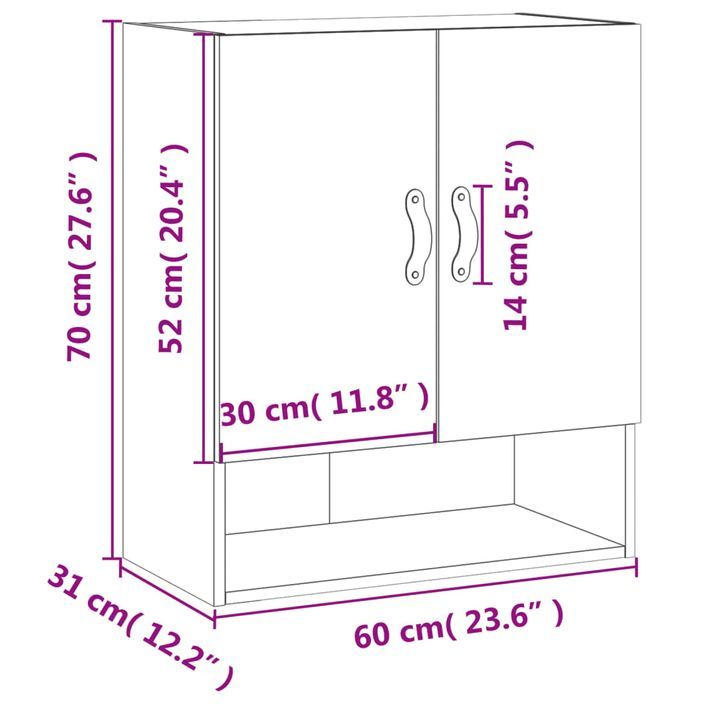 Armoire murale Blanc brillant 60x31x70 cm Bois d'ingénierie - Photo n°12