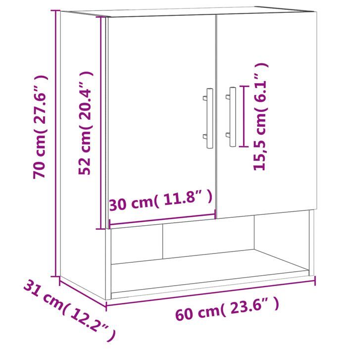 Armoire murale Blanc brillant 60x31x70 cm Bois d'ingénierie - Photo n°12