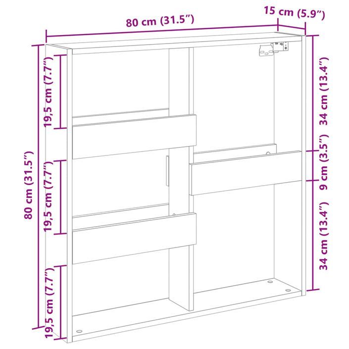 Armoire murale chêne marron 80x15x80 cm bois d'ingénierie - Photo n°9