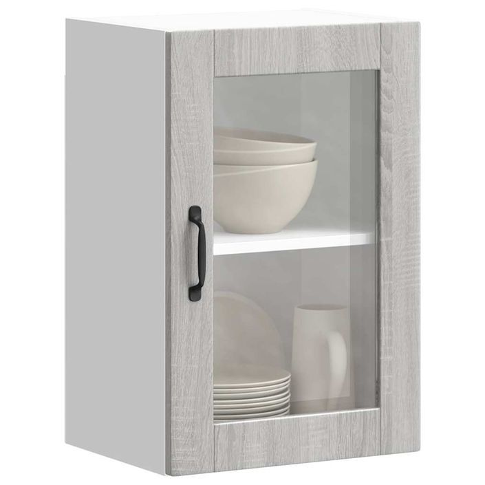 Armoire murale de cuisine avec porte en verre Porto sonoma gris - Photo n°1