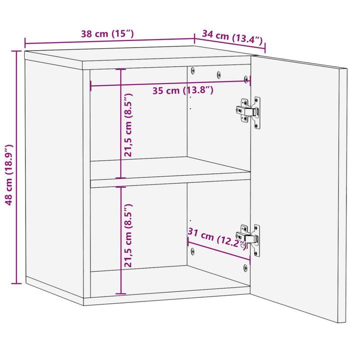 Armoire murale de salle de bain 38x34x48cm bois massif d'acacia - Photo n°10