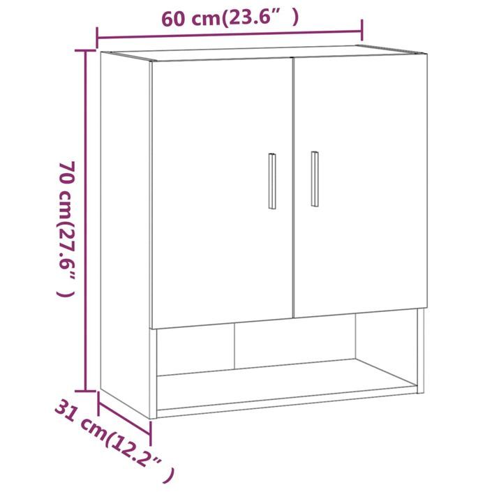 Armoire murale Gris béton 60x31x70 cm Bois d'ingénierie - Photo n°9