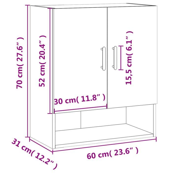 Armoire murale sonoma gris 60x31x70 cm bois d'ingénierie - Photo n°12