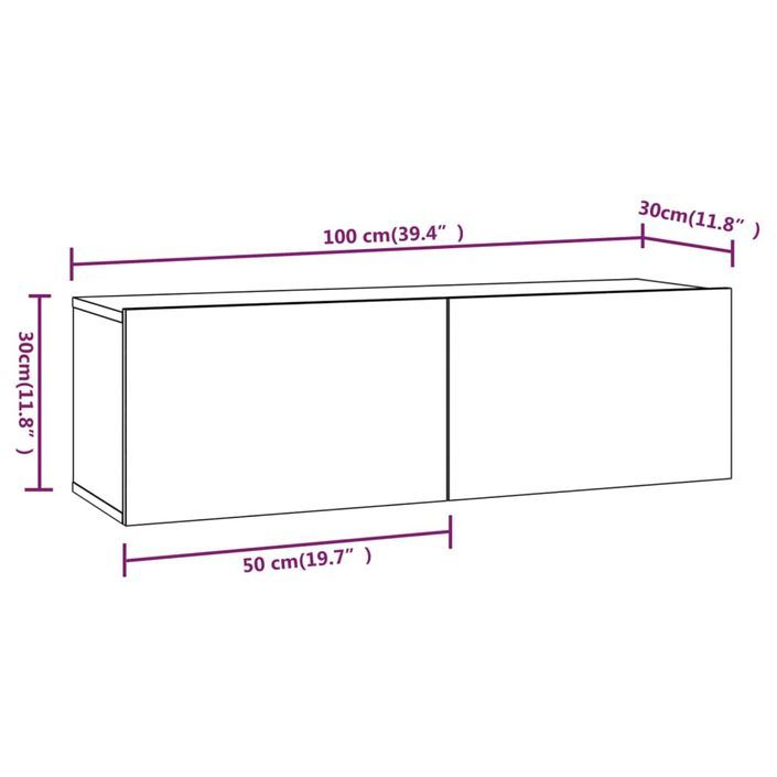 Armoire murale TV Sonoma gris 100x30x30 cm Bois d'ingénierie - Photo n°8