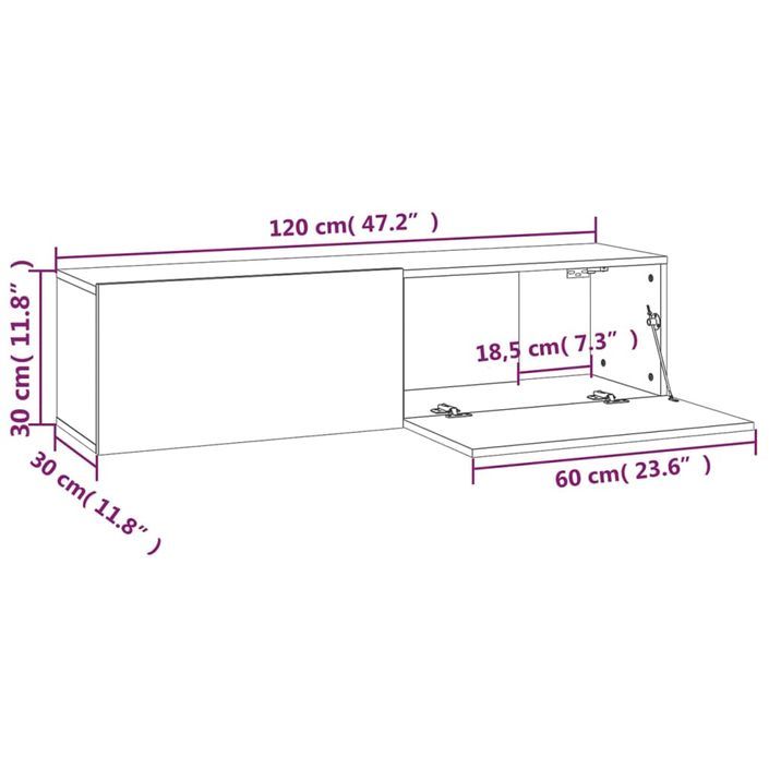 Armoire murale TV Sonoma gris 120x30x30 cm Bois d'ingénierie - Photo n°8