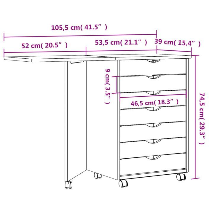 Armoire roulante avec bureau MOSS blanc bois de pin solide - Photo n°10