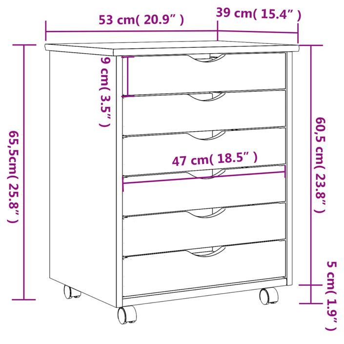 Armoire roulante avec tiroirs MOSS blanc bois de pin solide - Photo n°9